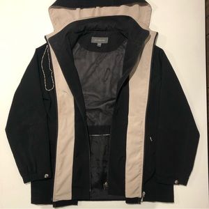 Large Liz Claiborne Black Jacket with Beige Trim